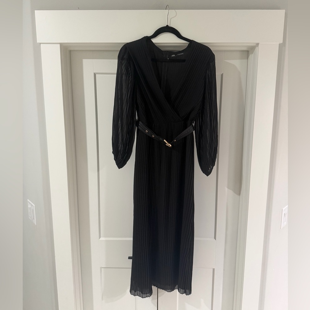 Zara Black Long Sleeve Dress with Belt